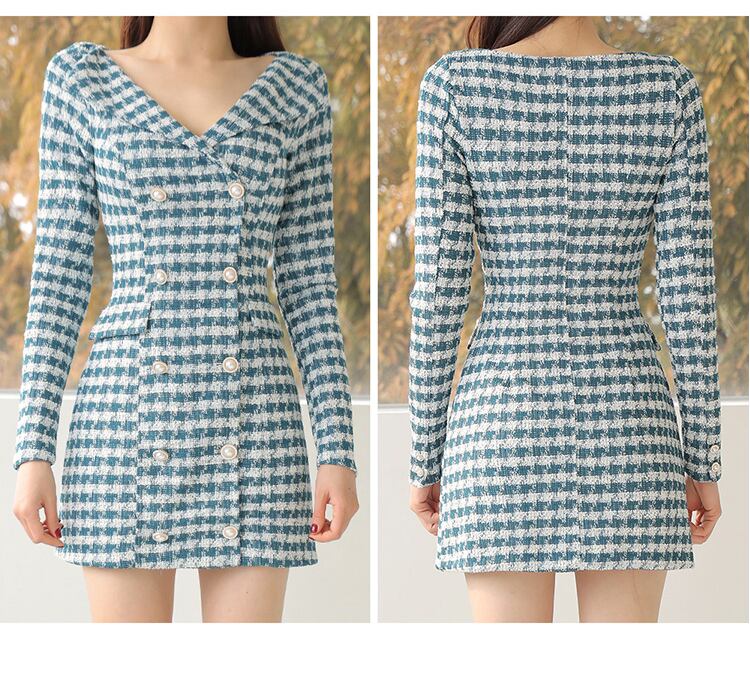 【dress】Vネック長袖ツイードワンピース G19174