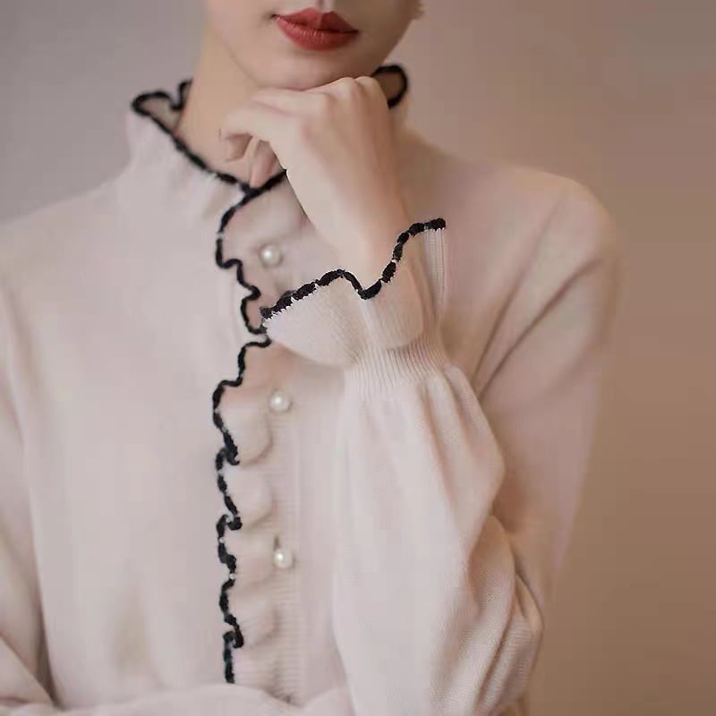 【tops】パールフリルニットトップス　M19179