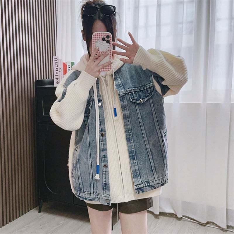 【outer】デニム切り替えニットカーデ　M25785