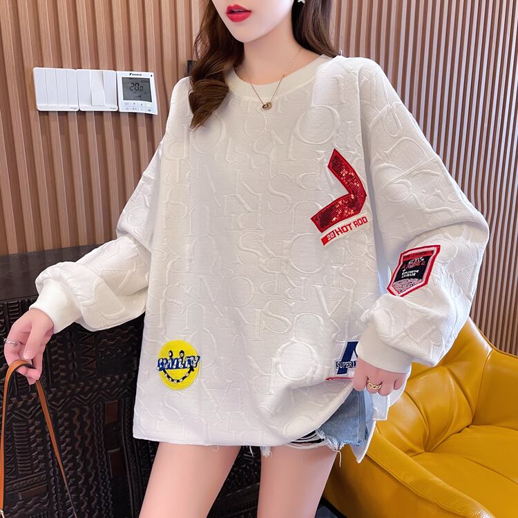 【tops】必ず目を引くラウンドネック個性派長袖配色ゆったりパーカーW0106