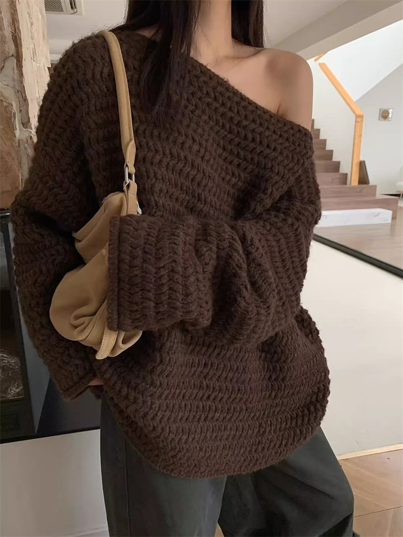 【tops】ワンショルダーニットトップス Q7153