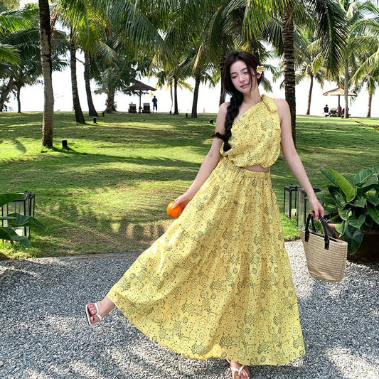 【set】花柄トップス+スカート２点セットG21326