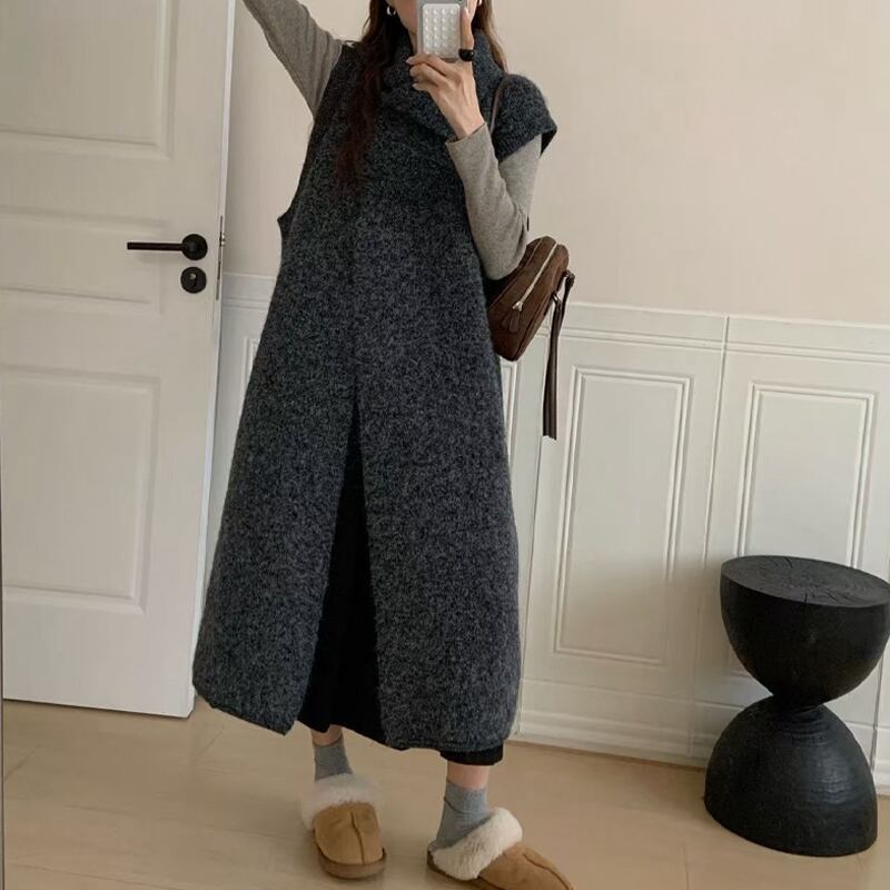 【outer】ハイネックロングニットカーディガン Q7328