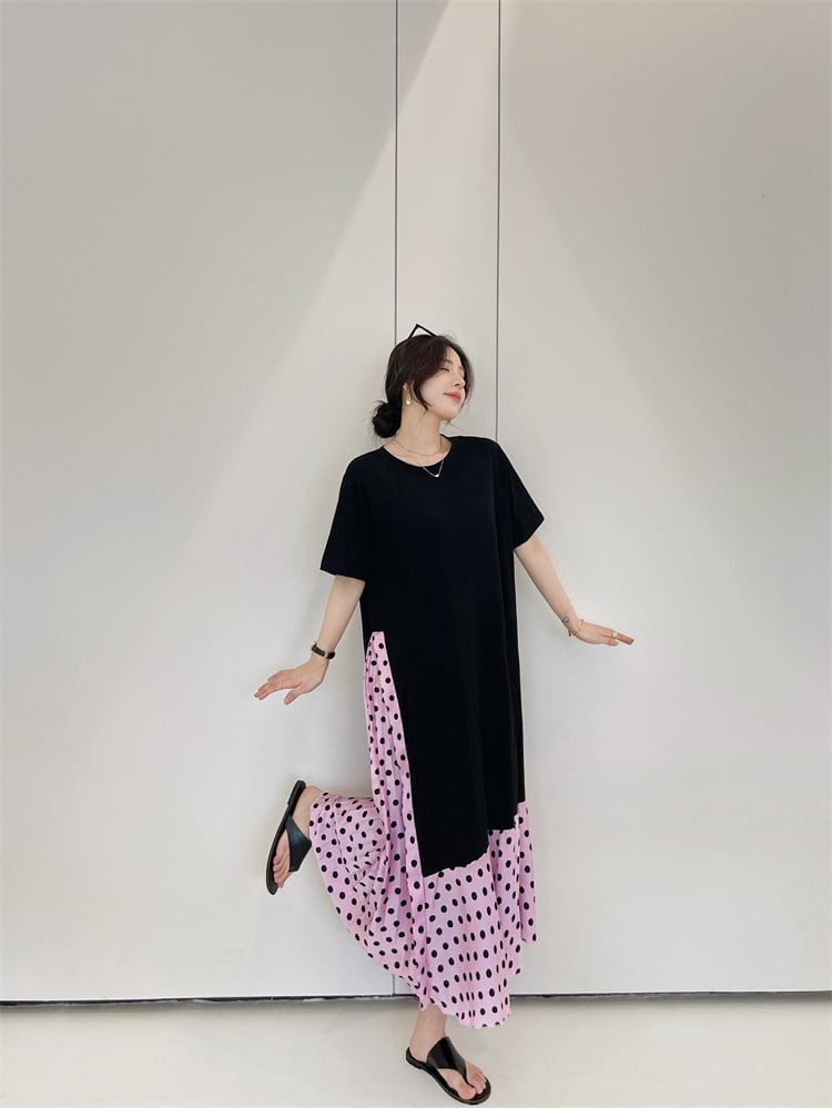 【dress】ドット柄切り替えワンピース　M25160