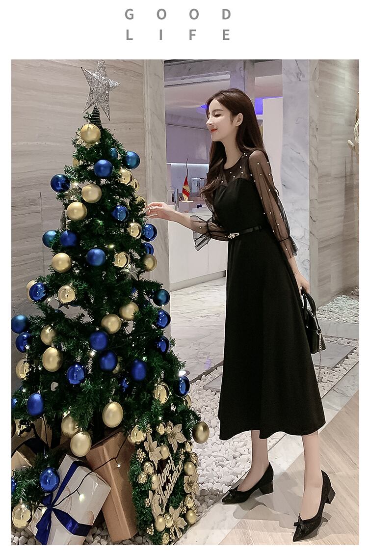 【dress】優しい雰囲気!韓国風気質満点魅力的レトロパフスリーブワンピース G0188