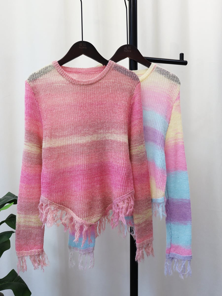 【tops】クルーネックボーダー柄ニットセーター　M18523