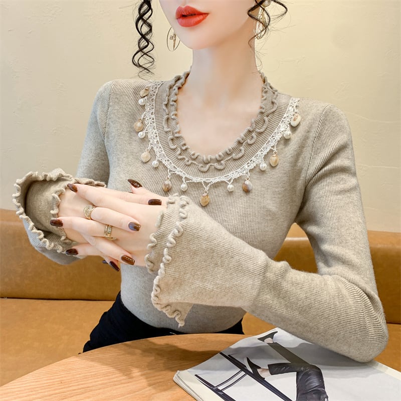 【tops】レース切り替えニットトップス　M28659