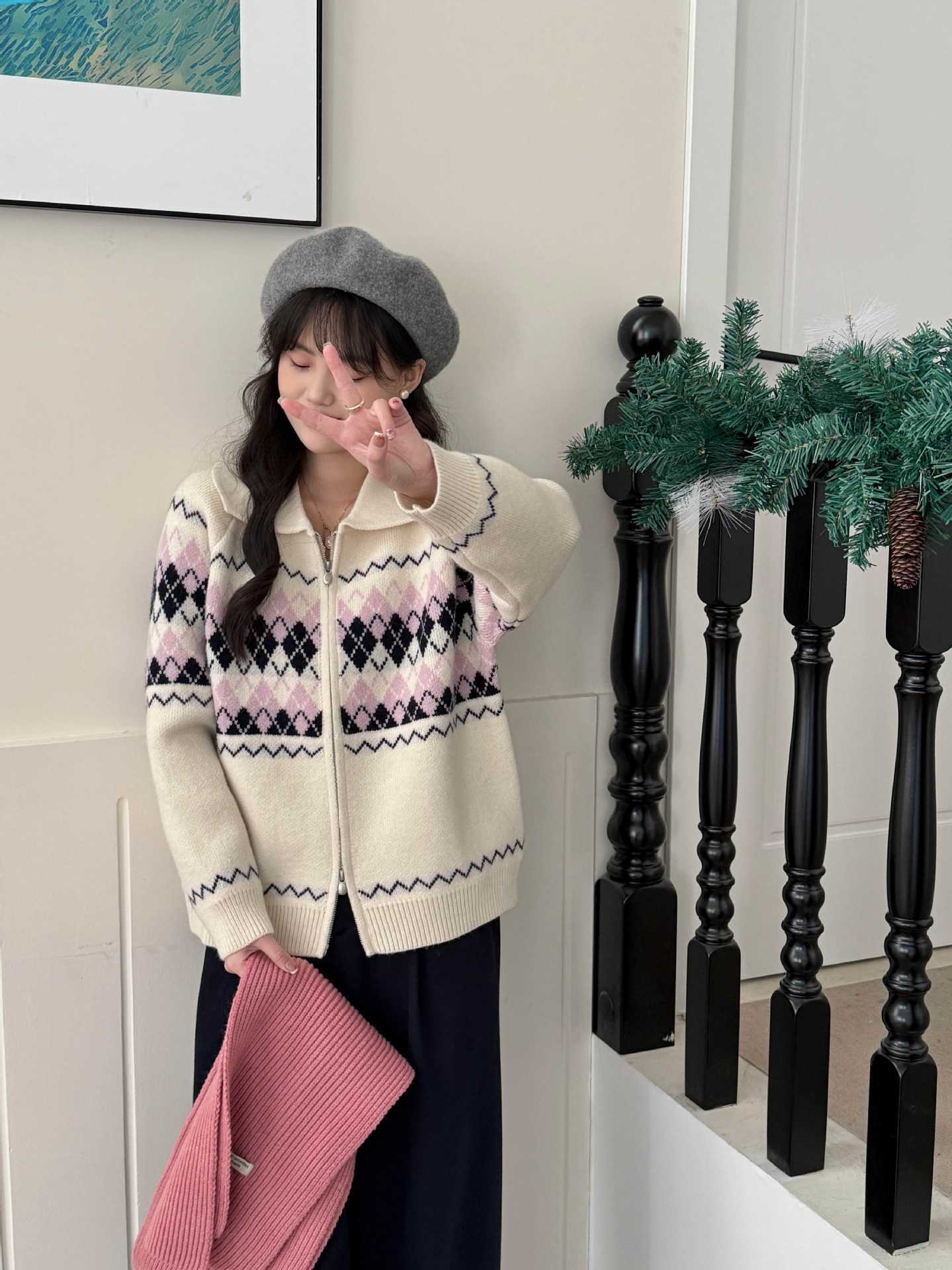 【outer】POLOネックニットカーデ　M29051