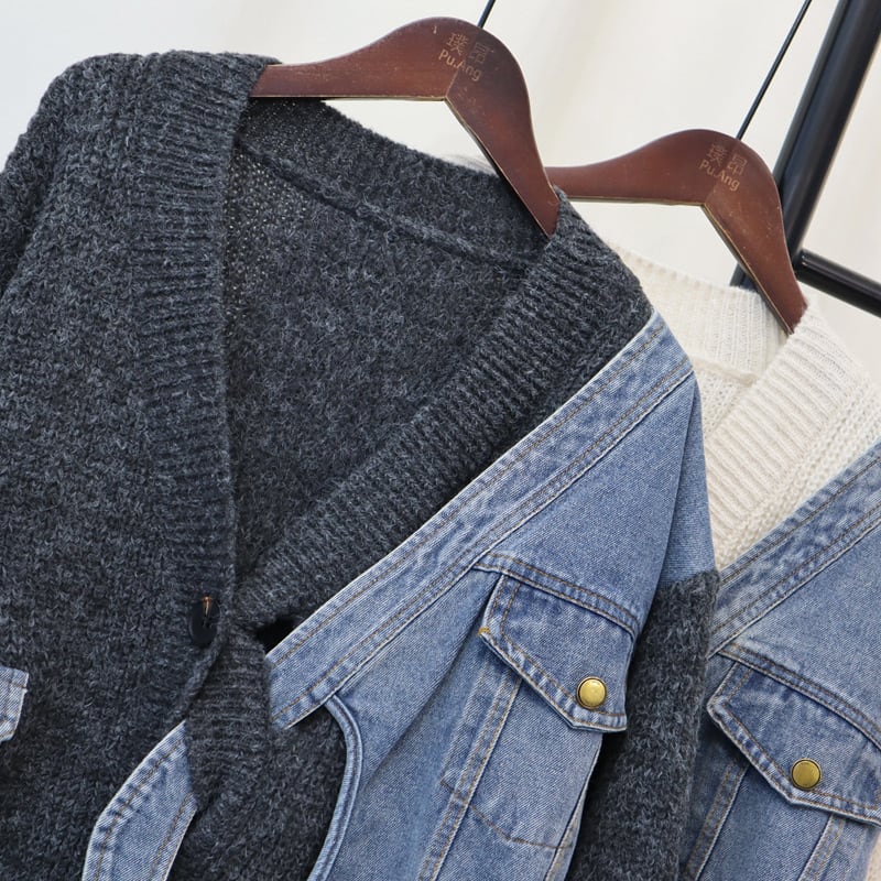 【outer】デニム切り替えニットカーデ　 M25432