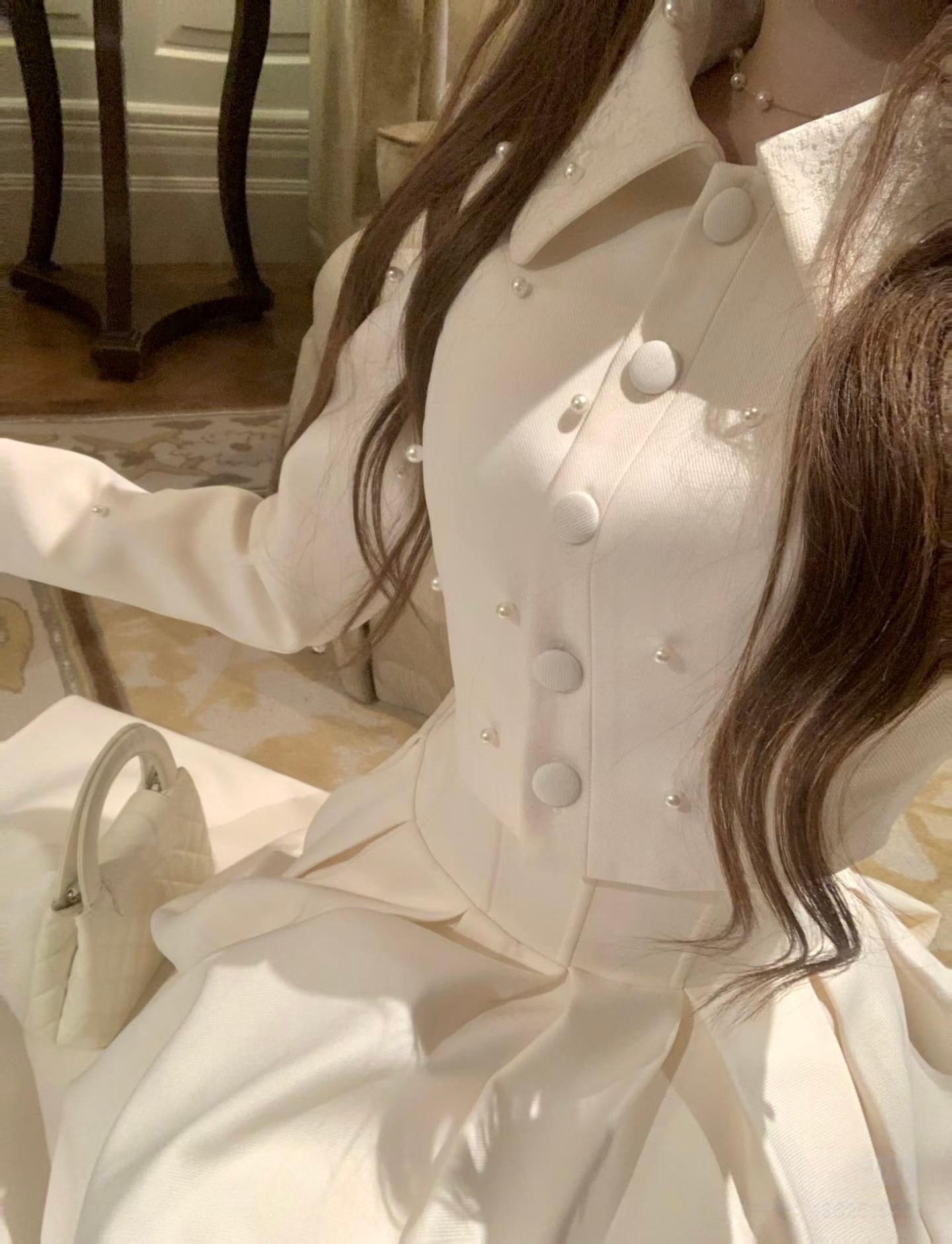 【set】パール付きショートジャケット×ロングスカートセット N3401