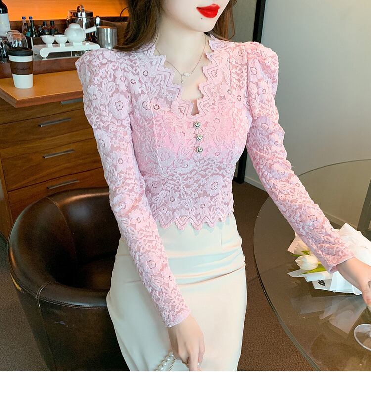 【tops】レースパフスリーブトップス　M18847