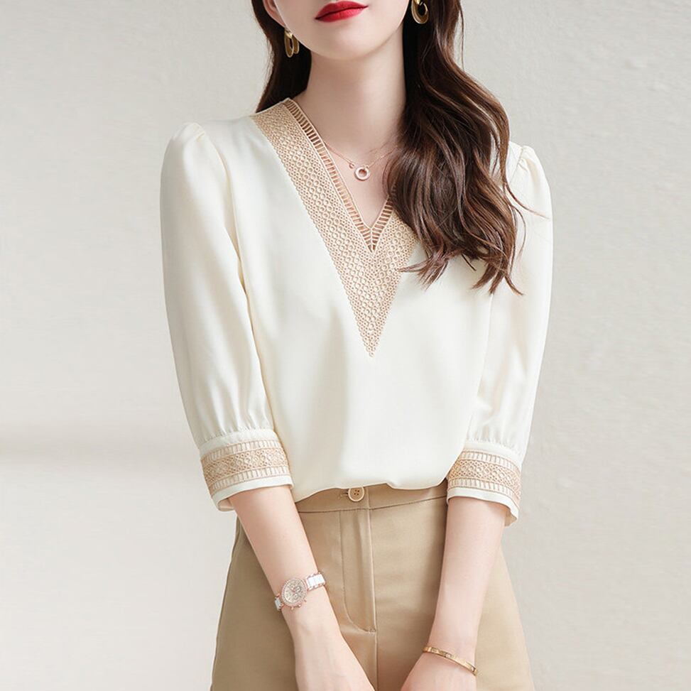 【tops】Vネック5分袖ブラウスG21081