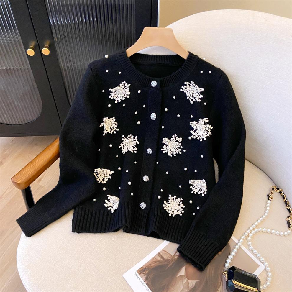 【outer】パール立体フラワーニットカーデ　M27420