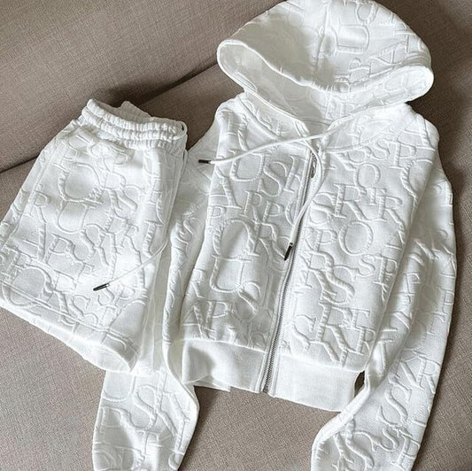 【set】長袖フード付きパーカー+無地ショートパンツ通勤日常2点セットF0963