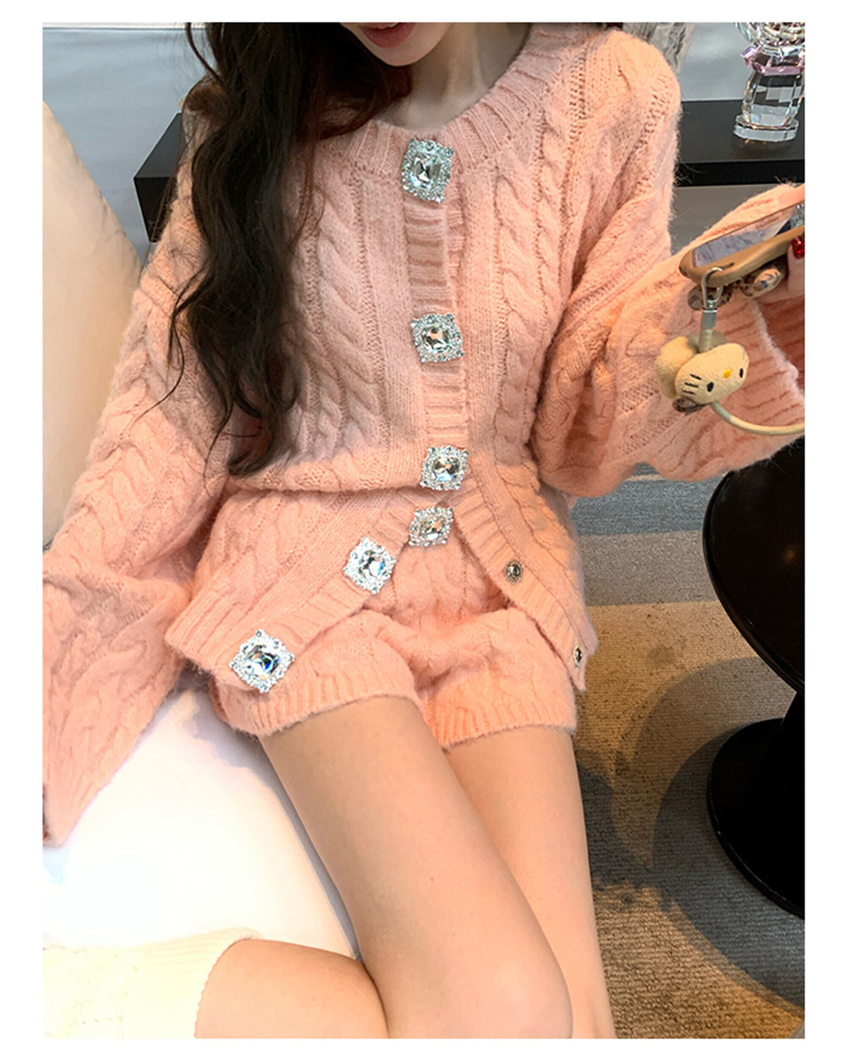 【set】ビジューボタンカーディガン×ショートパンツセット　N3395
