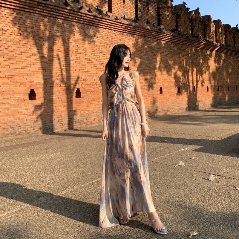 【dress】ホルターネックプリントワンピース　M25157