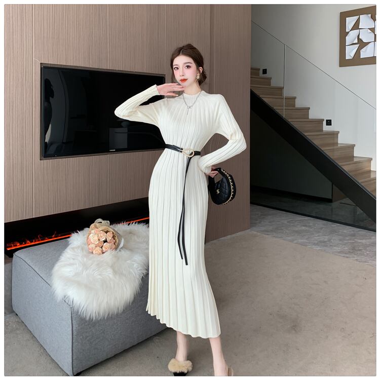 【dress】ニットワンピースベルト付き　M27464