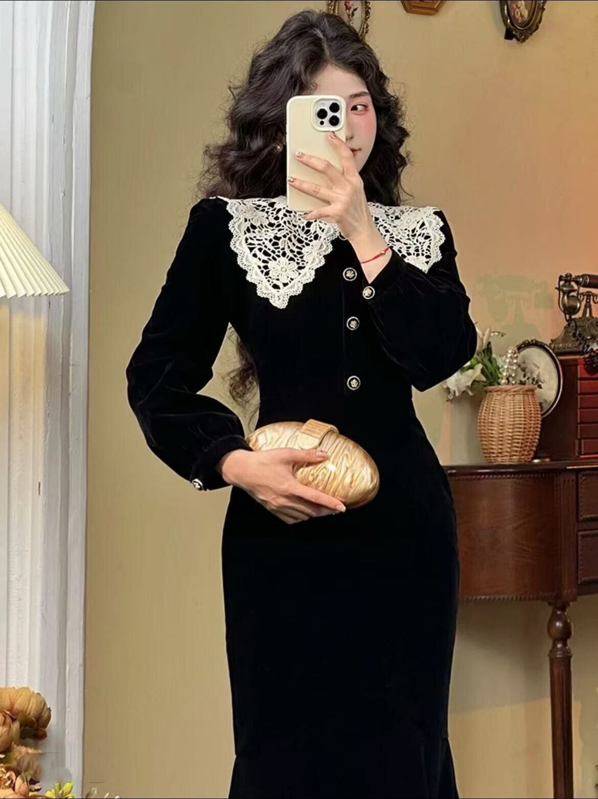 【dress】レースカラーマーメイドデートワンピース　N2915