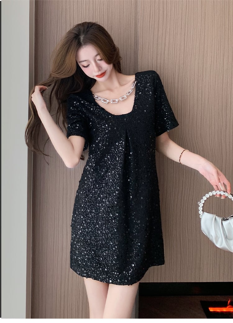 【dress】Vネックスパンコールワンピース G21106