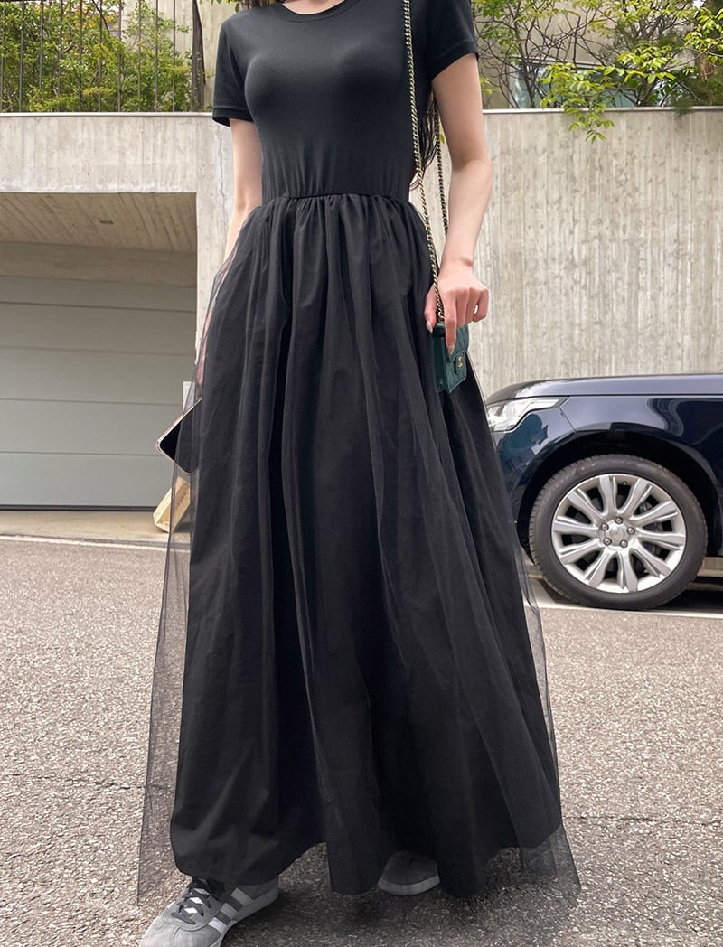 【dress】チュールドッキングワンピース　M24029
