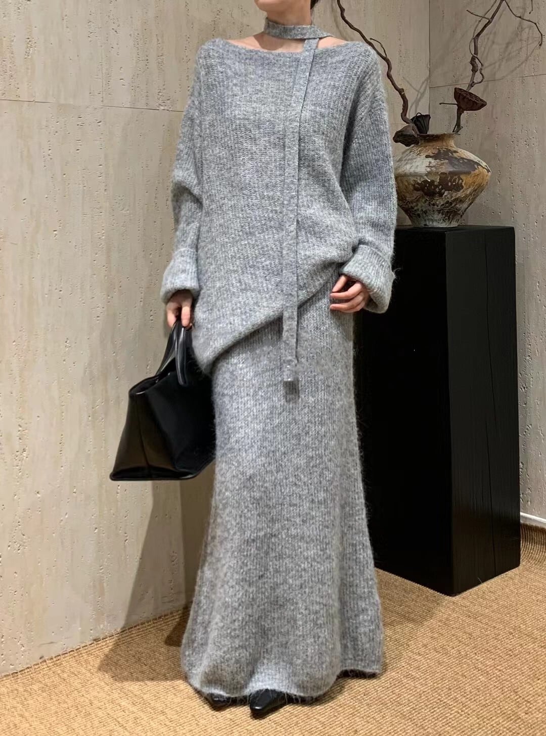 【set】チョーカー付ニットトップス×ロングスカートセット　N2774
