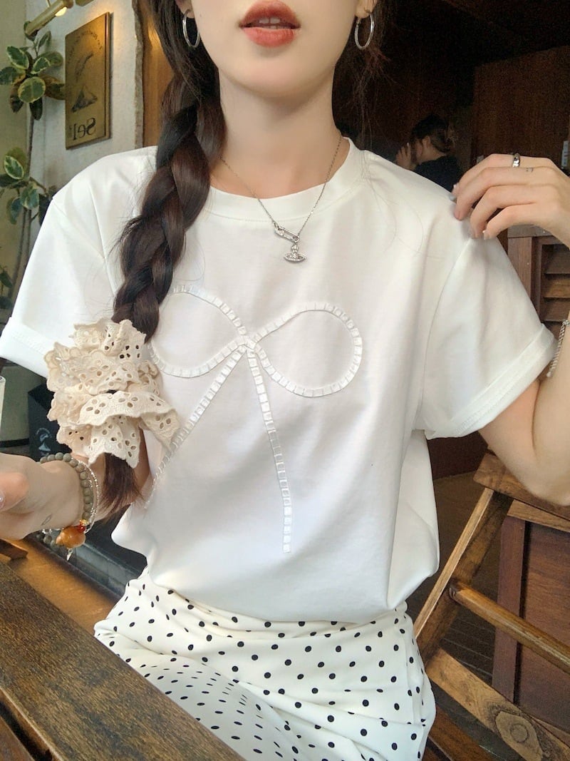 【set】Tシャツ×ドット柄スカートセット　M24227