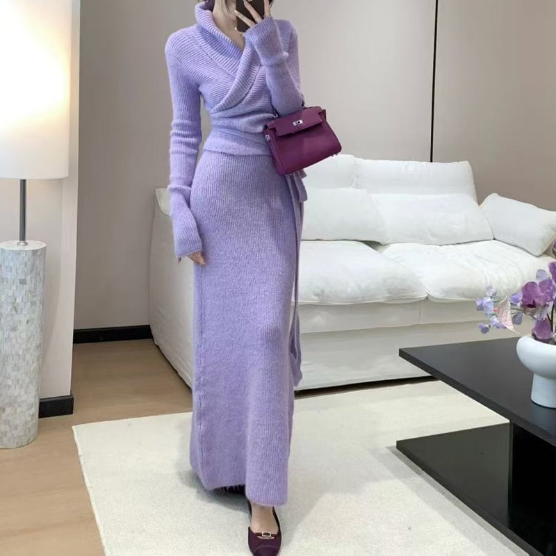 【set】カシュクールトップス×ロングスカートセット Q7043