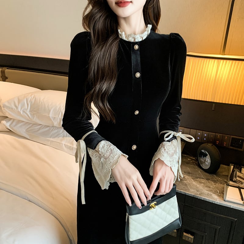 【dress】レース切り替えデートワンピース　N2394