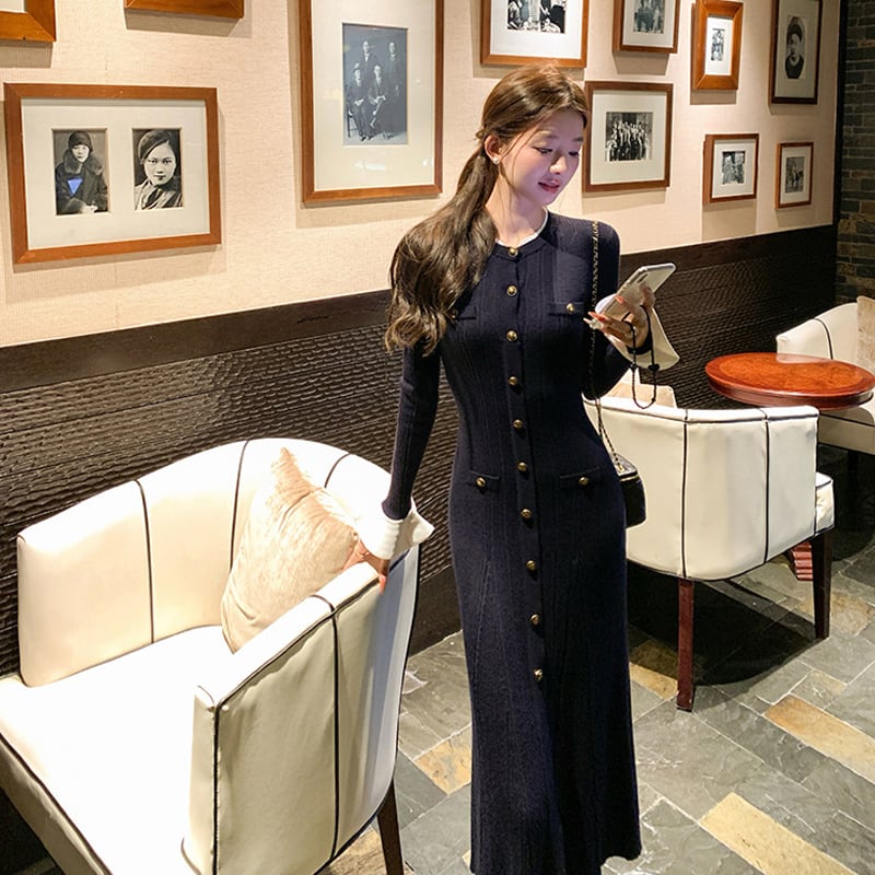 【dress】ロングニットワンピース Q7831