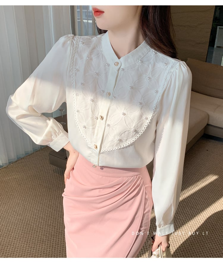【tops】パールシャツトップス　M29377