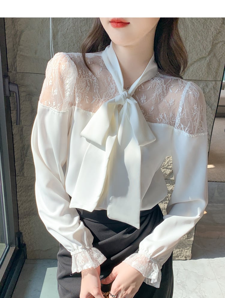 【tops】レース切り替えシャツトップス　M25165