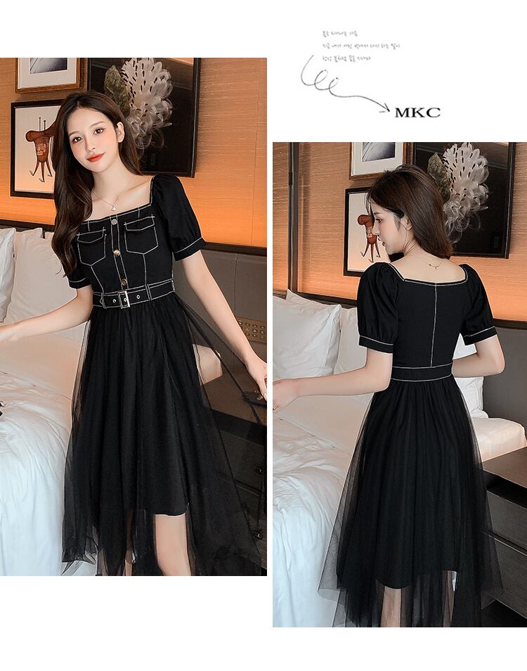 【dress】好感度UP!気質満点スクエアネック切り替えデザインワンピース