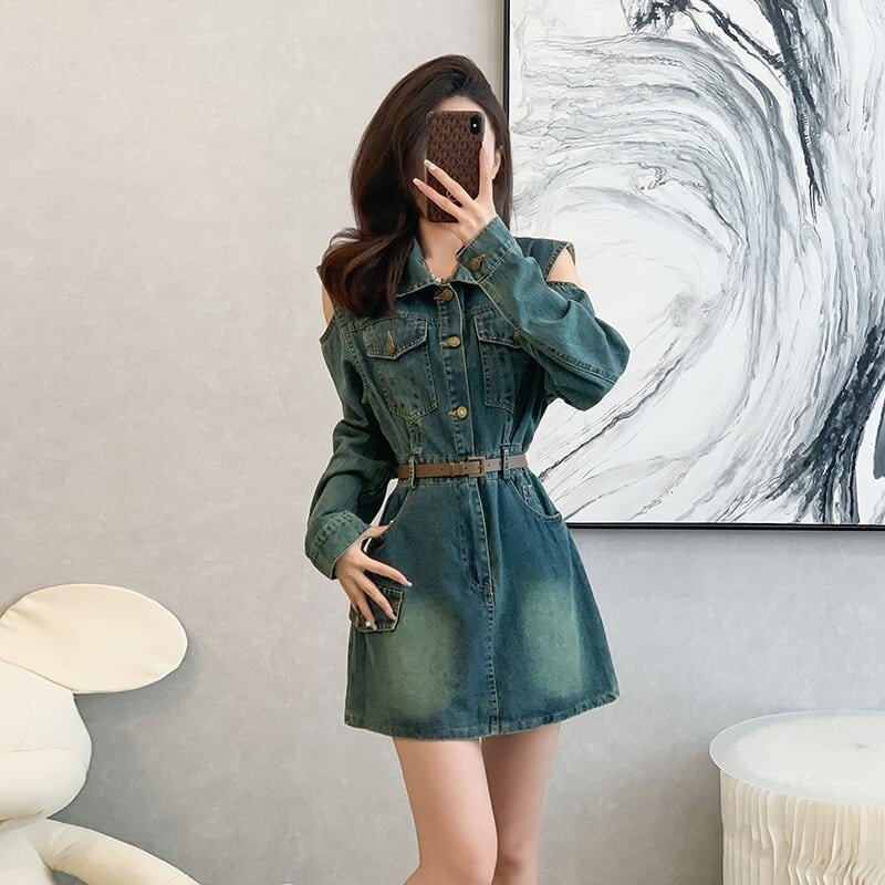 【dress】オフショルダーデニムワンピース　M25743