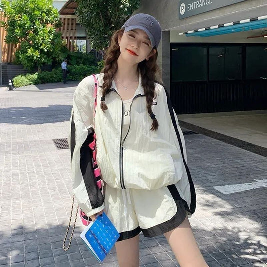 【set】薄手長袖アウター+ショートパンツ２点セットG21287