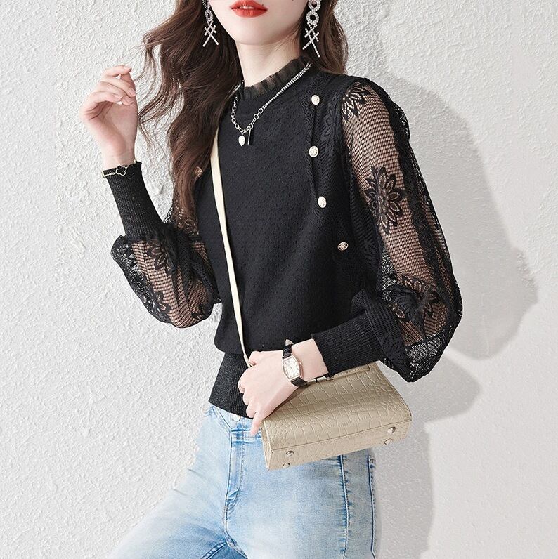 【tops】ドッキングカットワークニットトップス　M29497