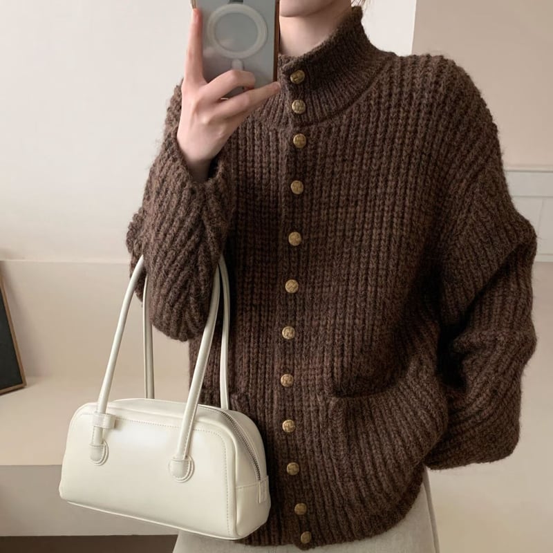 【outer】スタントカラーニットカーディガン Q7176