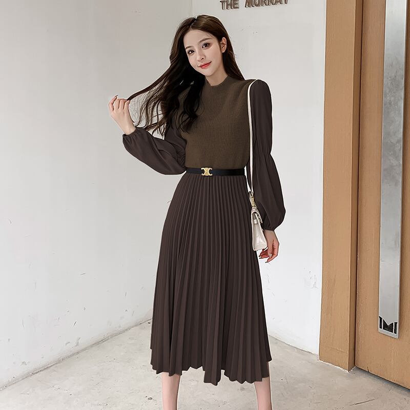 【dress】高級感 秋気質満点長袖高品質フランス風デザインワンピース G2235