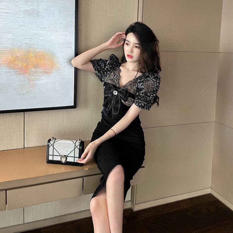 【dress】レース切り替えワンピース　M29601