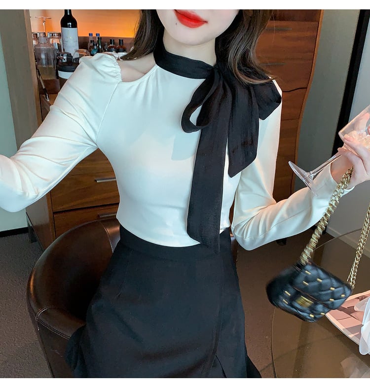【tops】リボン付きオフショルダートップス　M29380