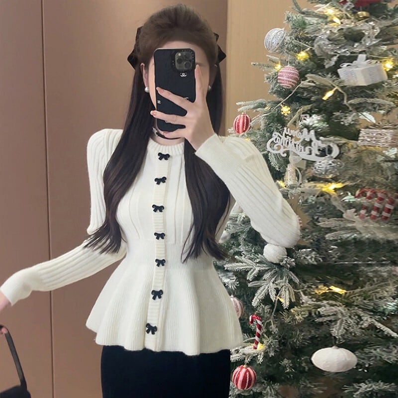【tops】リボン付きニットセーター　M25810