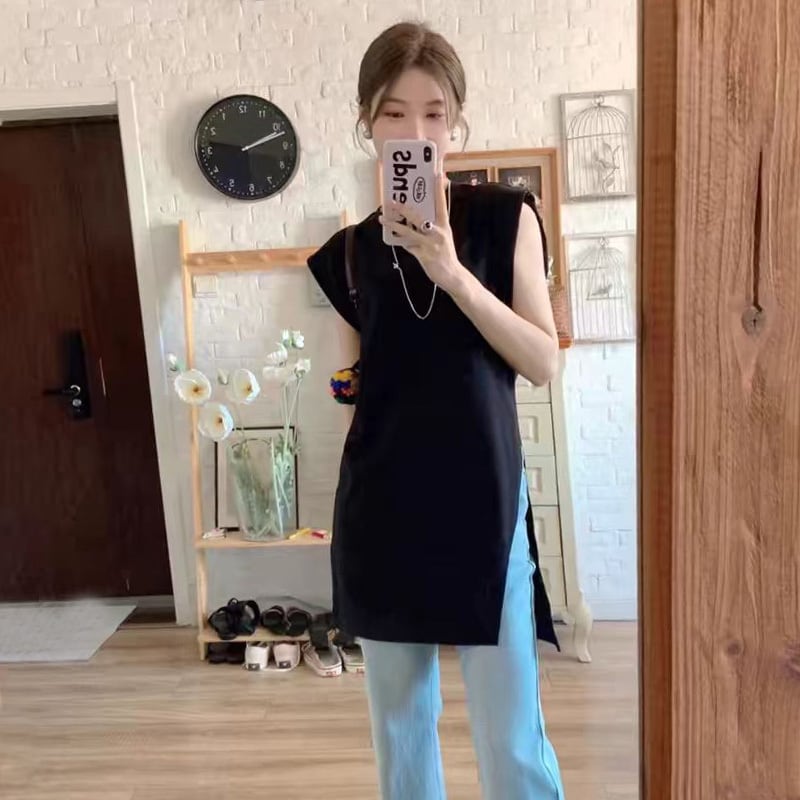 【tops】ノースリーブスリットタンクトップF7539