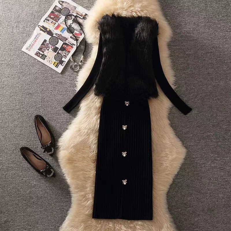 【set】セットベスト+セーター+スカート3点セットアップF1291