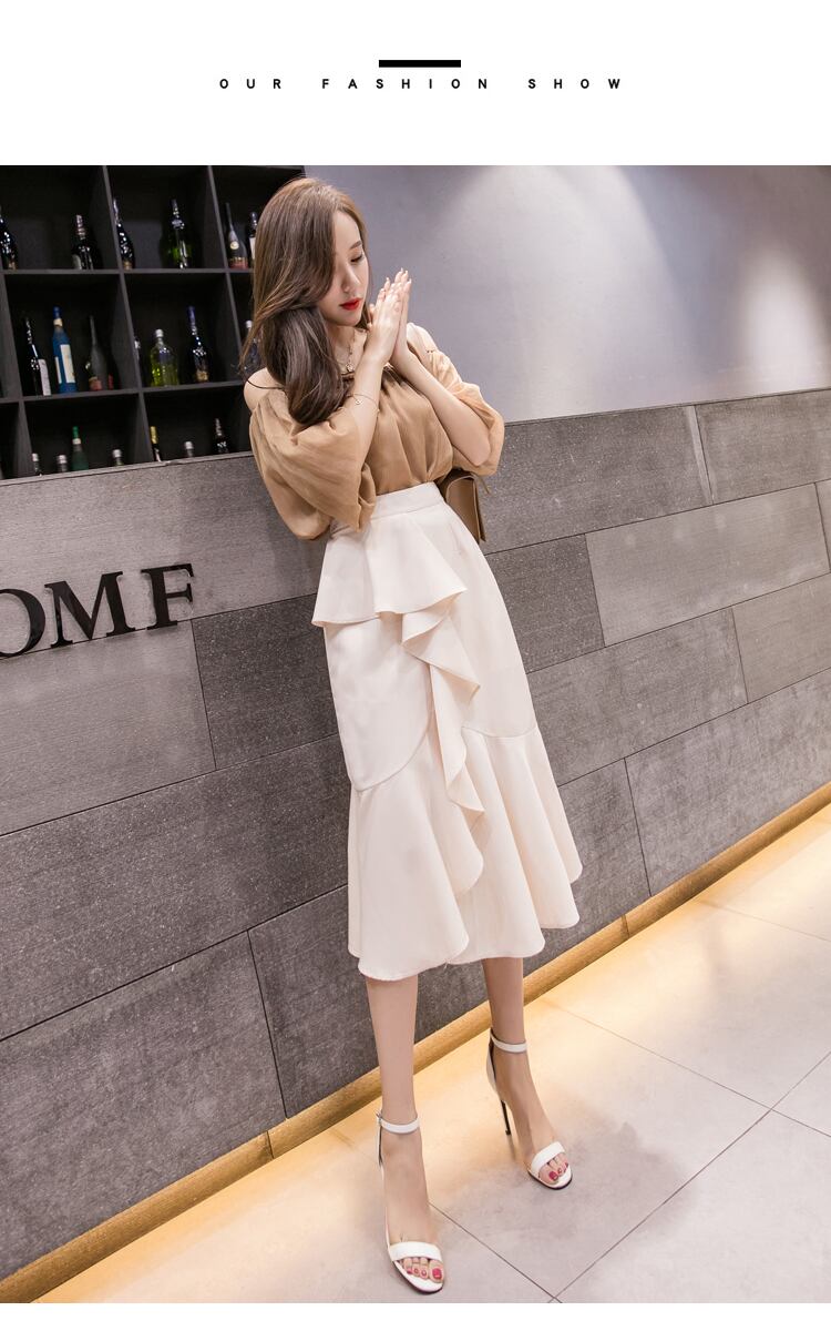 【bottoms】エレガント無地気質満点ファッション不規則フリルフィッシュテールスカート