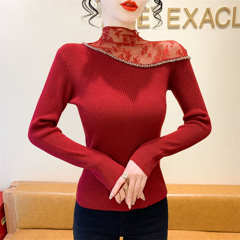 【tops】レースドッキングニットトップス　M28083