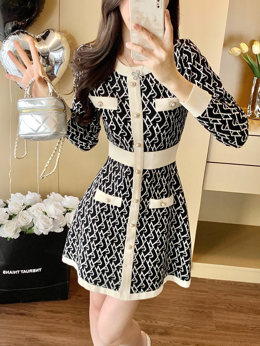 【dress】ジャカードニットワンピース　M28424