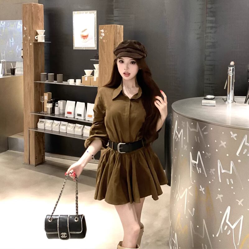 【dress】ベルト付きシャツワンピース Q7904