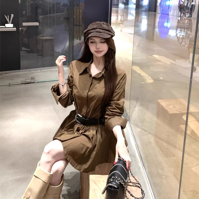 【dress】ベルト付きシャツワンピース Q7904