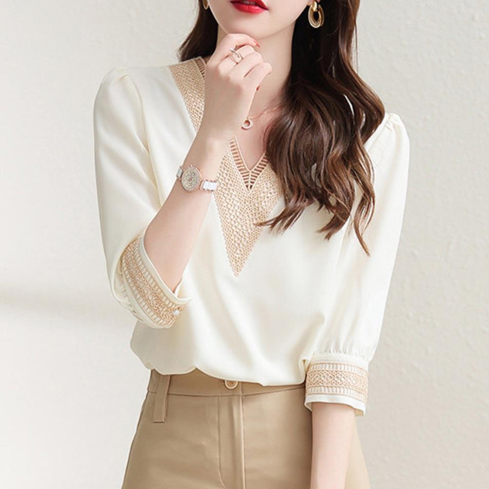 【tops】Vネック5分袖ブラウスG21081