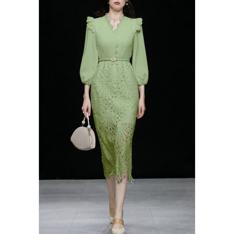 【dress】レース切り替えワンピース　M26377