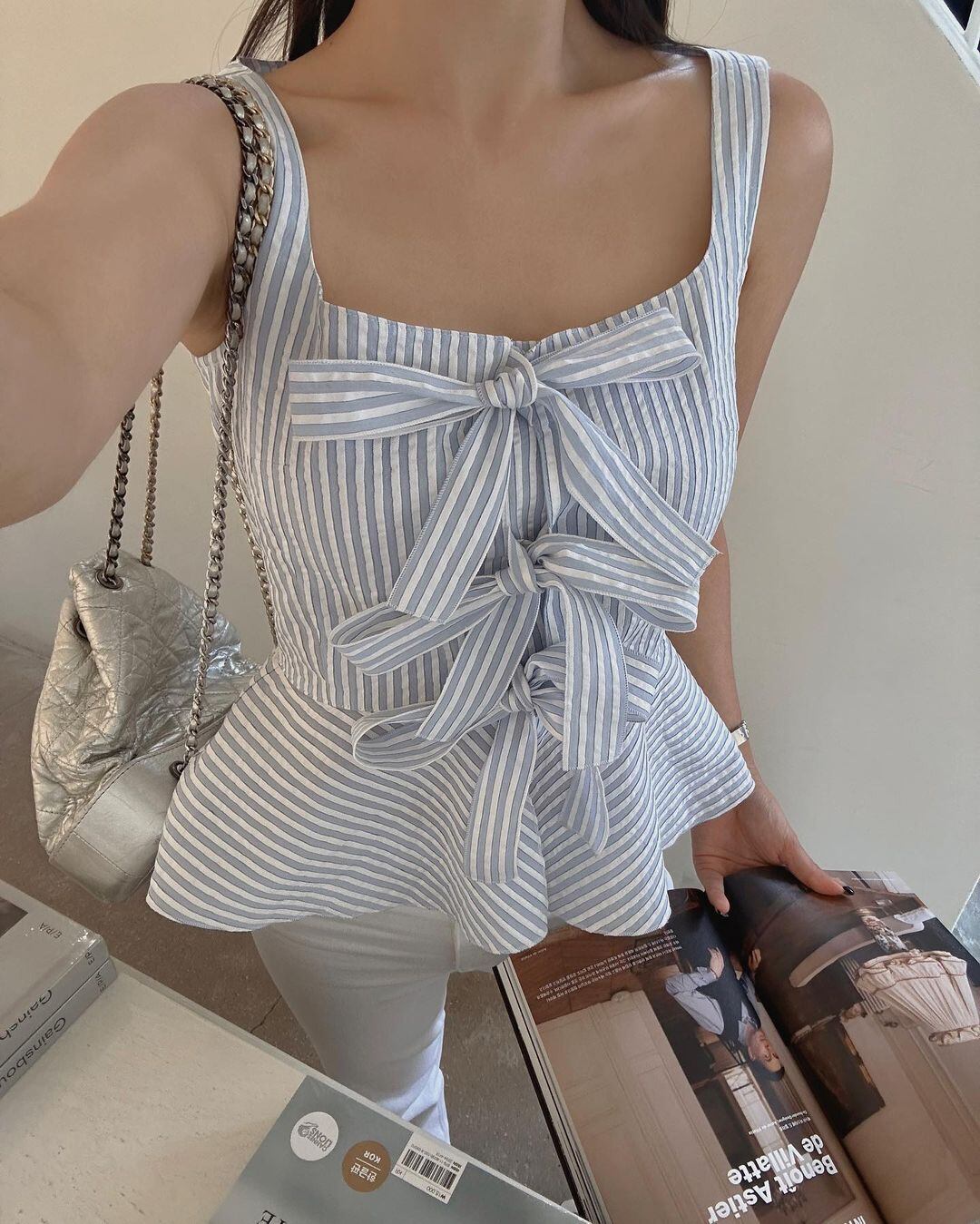 【tops】リボンストライプ柄キャミソールG20097
